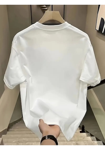 Modi Baskılı Oversize Bisiklet Yaka T-shirt - Beyaz - Mymg159023