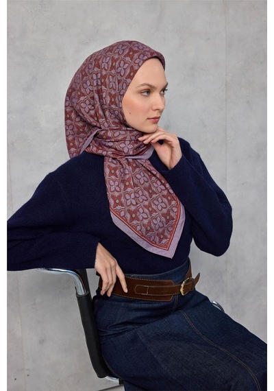 Silk Home Viskon Velora Eşarp Dört Mevsim Yonca Desen Lila 90x90 Çok Renkli