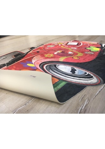 Yamalıhome Vosvos Araba Şekilli Halı Kc07Kırmızı 100X140 Cm Çok Renkli