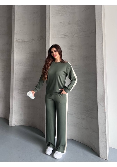 Fonna Fashıon Bayan Eşofman Takım Garnili-yeşil Bisiklet Yaka