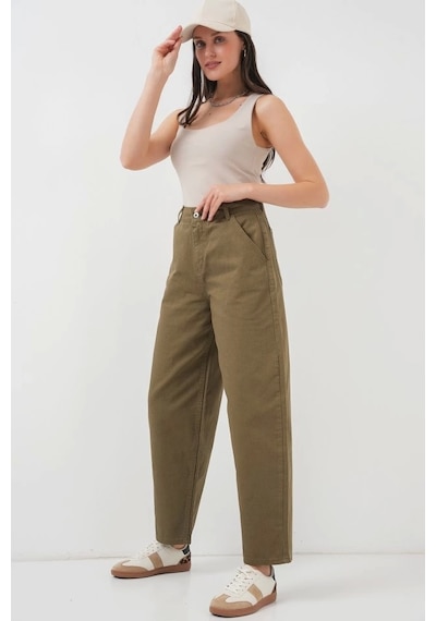 Defymoda 6703 Yüksek Bel Kot Pantolon - Haki Haki