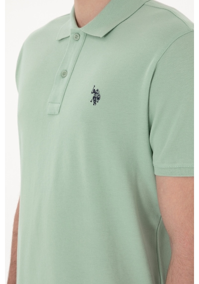 U.S. Polo Assn. Erkek Slim Fit Polo Yaka Su Yeşili Basic Tişört 50297984-VR048