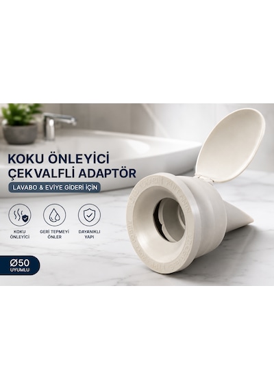 Ø50 Çekvalfli Lavabo Gider Adaptörü Koku Önleyici Gider Aparatı Geri Akış Önleyici Sızdırmaz Lavabo Ve Evye Gider Bağlantı Adaptörü Beyaz
