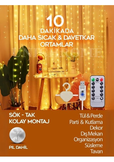 Yılbaşı Ağacı Ve Oda Dekorasyon Kumandalı 8 Ayrı Moda Sahip 3x3m 300x300cm Perde Led 10 Saçaklı Sarkıtlı 300 Diğer