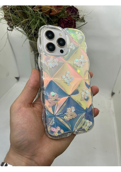 Apple Uyumlu iPhone 15 Pro Max Hologram Puffer Kılıf Cd