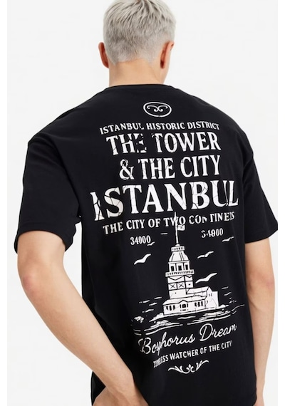 Defacto %100 Pamuk Boxy Fit Baskılı Tişört F8164ax26spbk81 Siyah-bk81
