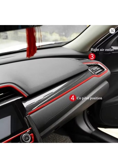 Honda Civic 2016-2021 İçin 10. Nesil Panel Karbon Kaplama 11 Parça Kırmızı Detaylar