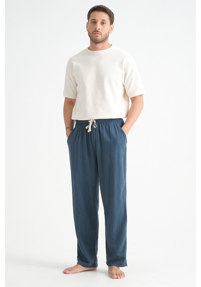 Redline Luxe Erkek Baggy Keten Karışımı Rahat Pantolon Bol Paça Yeni Sezon Lacivert