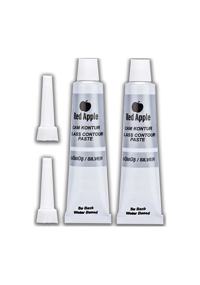 Gümüş Gri Kontür Boyası 20 Ml 2 Adet Red Apple Cam Vitray Boyası Kontur Boyası Ana Hatları Çizme Sanatsal Hobi