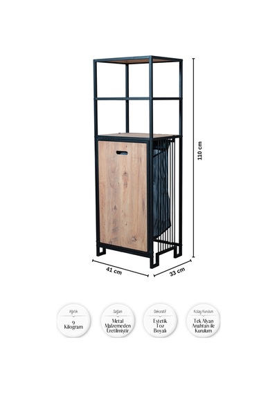 Kirli Sepetli Banyo Dolabı 3 Raflı Metal Düzenleyici Modern Çamaşır Sepetli Organizer Raf Siyah
