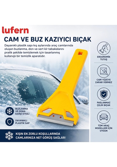 Profesyonel Cam Ve Buz Kazıyıcı Bıçak Don Sert Tabaka Buzlanma Boya Spatula Paslanmaz Çelik Sarı
