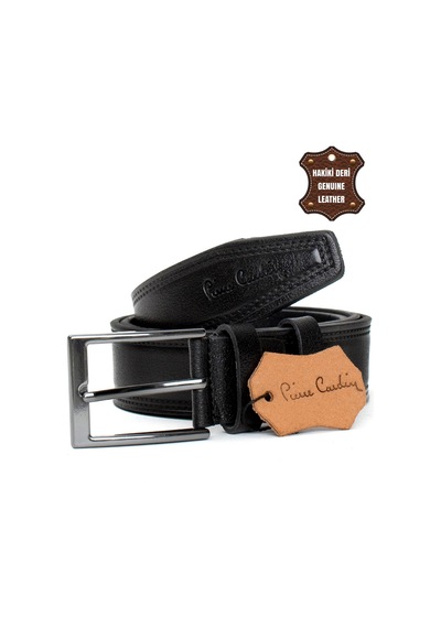 Pierre Cardin Pc355 Erkek 3,5 Cm Çift Dikiş Kemer Siyah-siyah Siyah