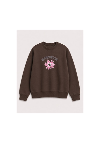 Herkesemoda Süperstar Baskılı 2 İplik Şardonlu Bisiklet Yaka Sweatshirt Kahverengi
