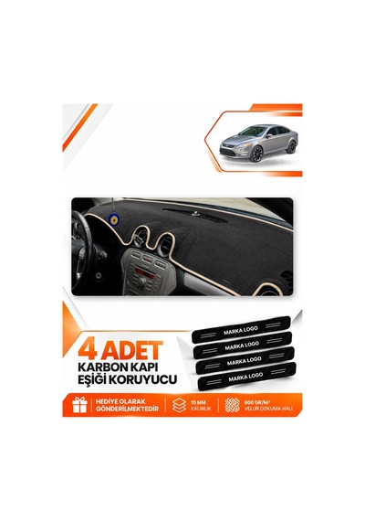 Ford Mondeo Mk4 2008-2014 Uyumlu Ön Örtüsü Torpido Koruma Kılıfı Halısı - Siyah Bej