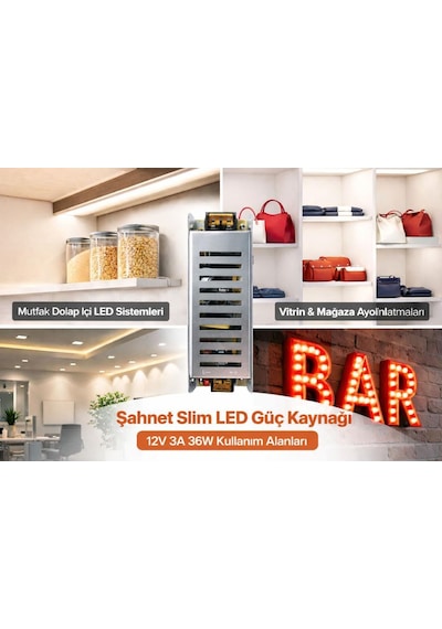 Şahnet 12v 3a 36w Slim Led Güç Kaynağı - Şerit Led Trafosu - Slim Driver