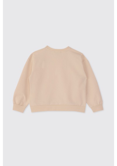 Panço Kız Çocuk Nakış Detaylı Bej Sweatshirt Krem