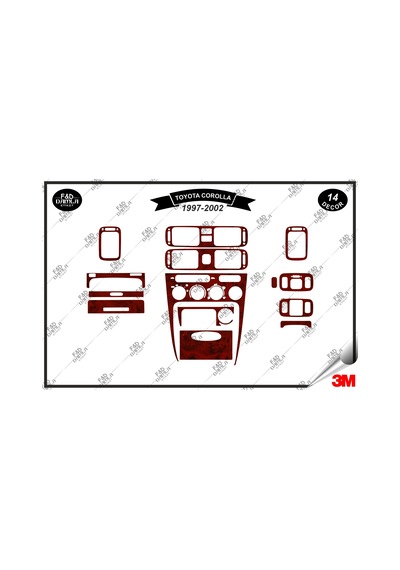 Toyota Corolla 1997-2002 Torpido Konsol Trim Göğüs Maun Kaplama Set 14 Parça Maun Renk