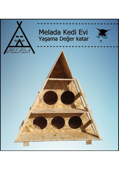 Melada Kedi Evi Dış Ortam Uygun Ahşap Kedi Evi Osb 100x90x55 Cm