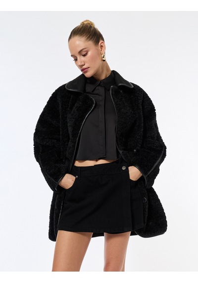 Koton Bonded Kaban Oversize Peluş Düğmeli Cepli Kruvaze Uzun Kollu Siyah 6wak00071ew Siyah Koton Bonded Kaban Oversize Peluş Düğmeli Cepli Kruvaze Uzun Kollu Siyah 6wak00071ew Siyah