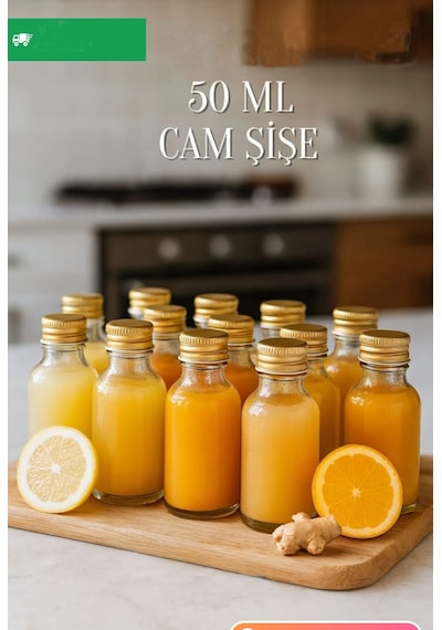 10 Adet Şeffaf Cam Shot Şişesi Sızdırmaz Gold Metal Kapaklı Koku Süs Çok Amaçlı Şişe 50ml Şeffaf