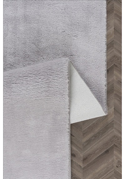 Vl Oval Comfort Overloklu Peluş Yolluk Açık Gri Gri Düz Ponpon