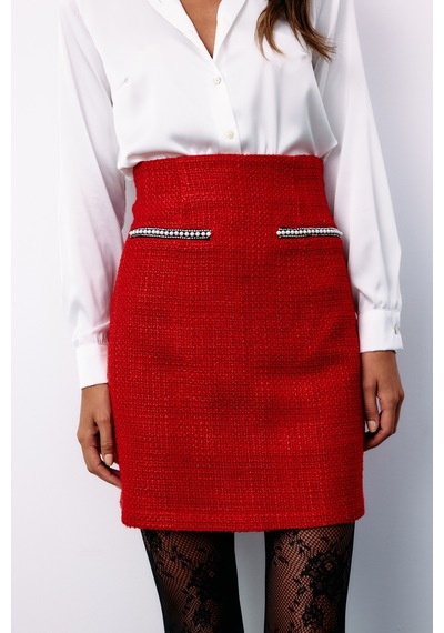 Sateen Aksesuar Detaylı Tüvit Etek - Kırmızı-135153 Kırmızı