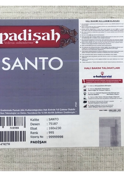 Padişah Halı Santo 75187 995 Serisi Akrilik Salon Oturma Yatak Odası Halısı Gri