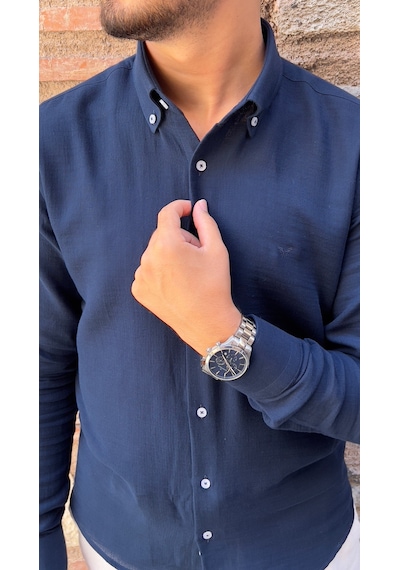 Slim Fit Uzun Kol Müslin Pamuk Rahat Nefes Alabilen Kumaştan Yaka Düğmeli Hediye Kutulu Erkek Gömlek Fs-004202 - Lacivert-2864 Slim Fit Uzun Kol Müslin Pamuk Rahat Nefes Alabilen Kumaştan Yaka Düğmeli Hediye Kutulu Erkek Gömlek Fs-004202 - Lacivert-2864