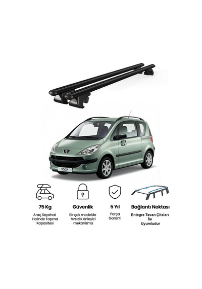 Venüs Peugeot 1007 2005-2010 Uyumlu Siyah Ara Atkı Port Bagaj Tavan Barı