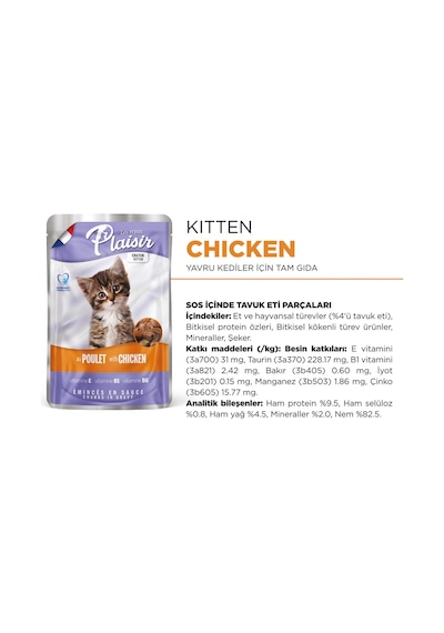 Plaisir Kitten Tavuk Etli Pouch Yavru Kedi Yaş Maması 100 G