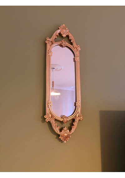 Kısa Oval Dekoratif Duvar Aynası Altın Yaldızlı 60x20 Cm Naturel