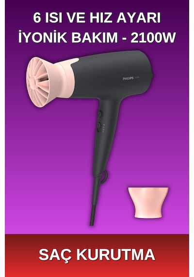 Philips - Bhd350-06 Thermoprotect Saç Kurutma Makinesi - 2100w - Gelişmiş İyonik Bakım - 6 Isı Ve Hız Ayarı