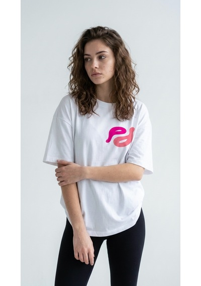 Kadın Oversize Düz Renk Dijital Baskılı Bisiklet Yaka Basic Tişört Beyaz