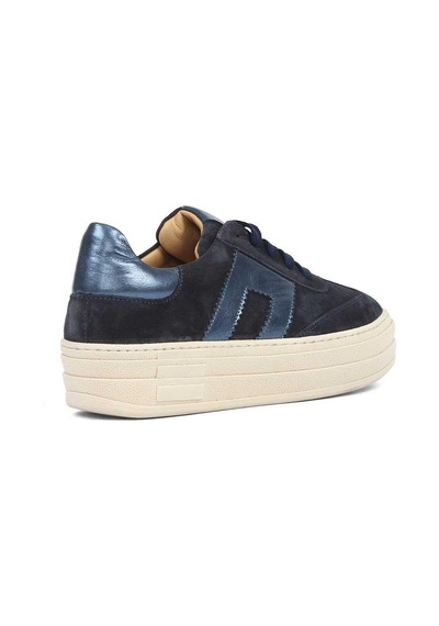 Kadın Lacivert Bağcıklı Kalın Tabanlı Süet Deri Sneaker
