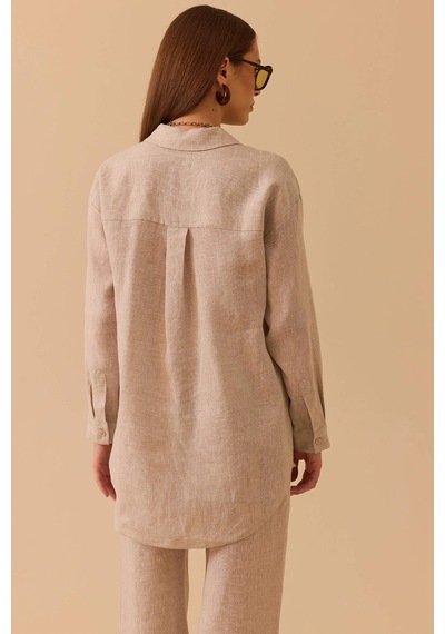 Seçil Kadın Oversize Kesim Gömlek 0036 Bej