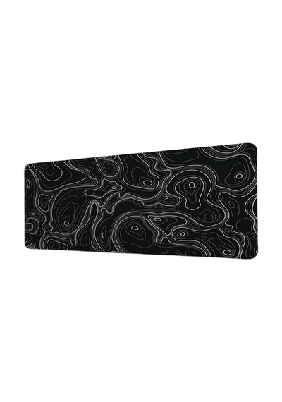 Siyah Beyaz Topografik Çizgiler 40x90 Cm Oyuncu Mousepad Kaymaz Taban Büyük Boy Mousepad