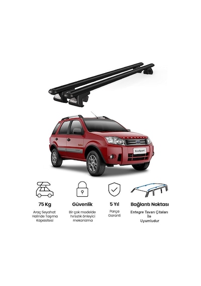 Venüs Ford Ecosport 2010-2011 Uyumlu Siyah Ara Atkı Port Bagaj Tavan Barı