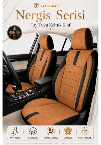 Hyundai Getz 2002-2009 Uyumlu Nergis Serisi Taba Siyah Ortopedik Tay Tüyü Koltuk Kılıfı