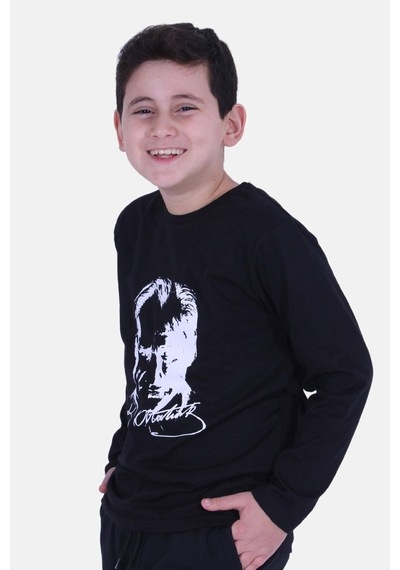 Fyk Kids Atatürk Imza Baskılı Unisex Çocuk Sweatshirt Siyah
