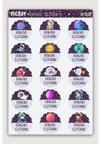 Özel Isim Yazılabilen Okul Etiketi Defter Ve Kitap Için Uzay Temalı Sticker Seti 15 Adet Çıkartma Diğer