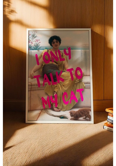 John William Godward Idleness Çerçeveli Tablo I Only Talk To My Cat Kedi Severlere Hediye Altered Art