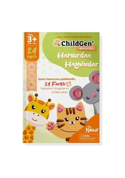 Childgen Hamurdan Hayvanlar Oyun Hamuru Aktivite Dergisi Ve 3x50 Gr Doğal Oyun Hamuru Beyaz