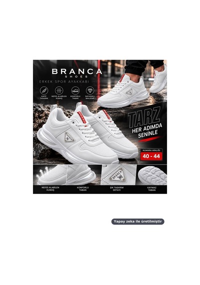 Branca Erkek Spor Ayakkabı Bağcıklı Kalın Tabanlı Günlük Sneaker Modern Sportif Tasarım Beyaz Branca Erkek Spor Ayakkabı Bağcıklı Kalın Tabanlı Günlük Sneaker Modern Sportif Tasarım Beyaz