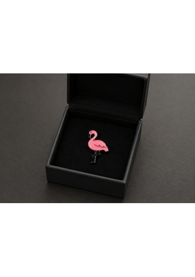 Pembe Flamingo Figürlü Metal Rozet Çanta, Ceket Ve Yaka İçin Şık Aksesuar Pini Açık Gri