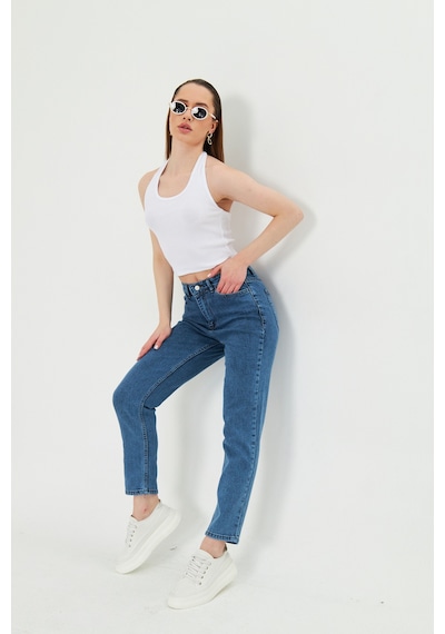 Kutaf Koyu Mavi Slım Fit Mom Jean Koyu Mavi