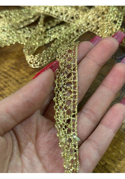 Altın Sarı Varaklı Güpür Şerit Dikiş Giyim Aksesuarı En 1 Cm 1 Metre