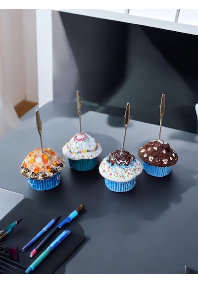 4'lü Mavi Tonları Cupcake Muffin Çikolata Kremşanti Süslü Hediyelik Ofis Masası Tutacak Renkli