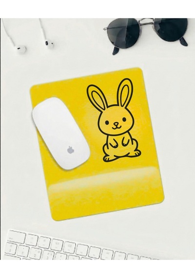 Sevimli Tavşan Desenli Mousepad Sarı Zemin Kaymaz Tabanlı Mouse Pad