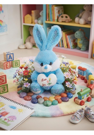 Peluş Pullu Tavşan-50 Cm Mavi