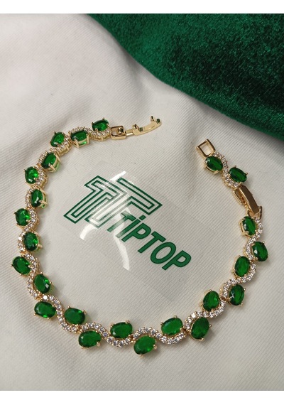 Tiptop / Rodyum Kaplama 3mm Oval Yeşil Zirkon Taşlı Su Yolu Bileklik Yeşil